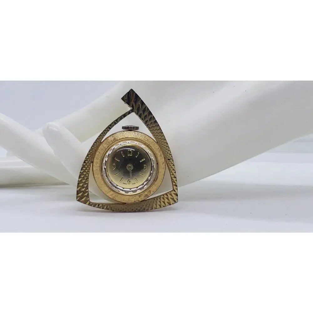 Vintage Watch Pendant Necklace Gold Plated Wind Up Mechanical Swiss Art Deco MOD